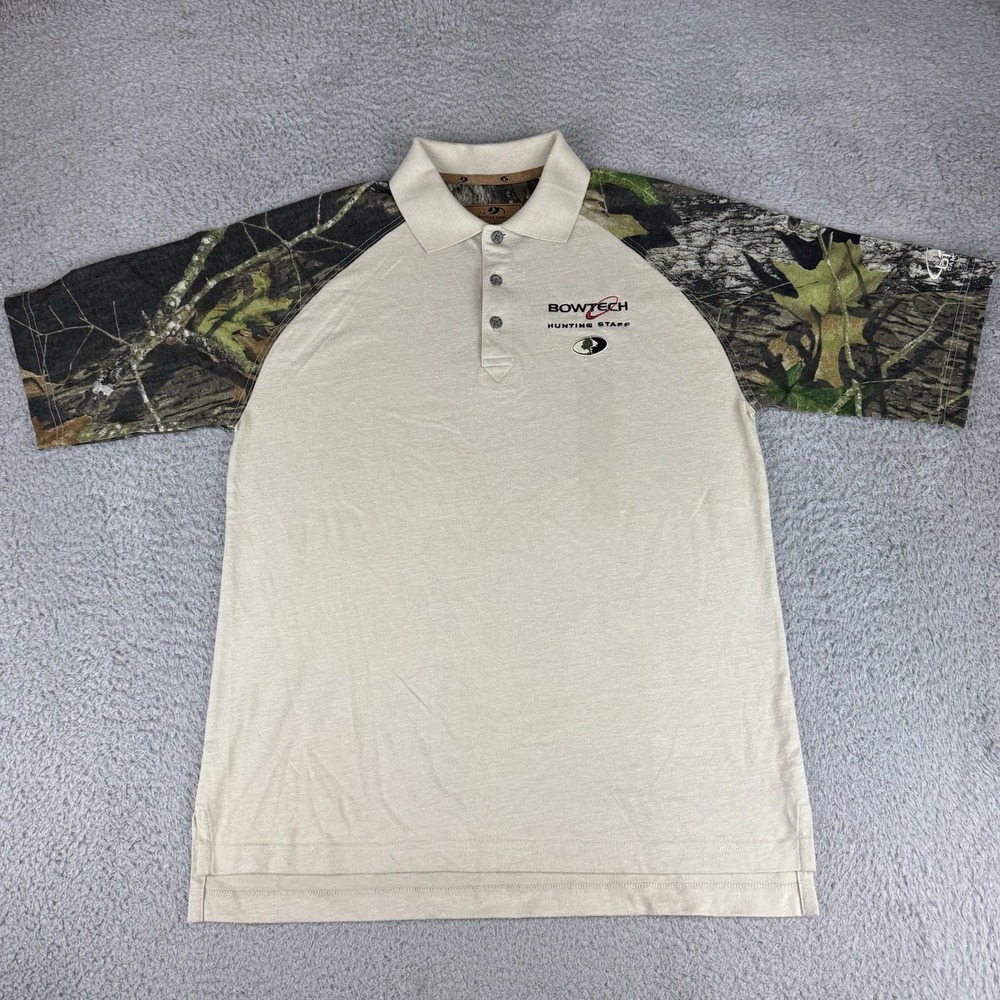 Mossy Oak Bowtech Hunting Staff Camo Polo Shirt Vintage Men's Size‎ Medium